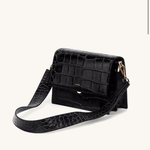 Sleek Black Crossbody Bag with Croc-Embossed Texture